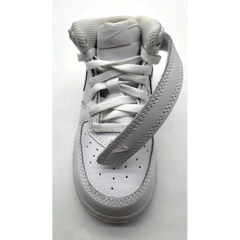 Nike Air Force 1 Mid LE White Leather Kids Sneakers Hook Loop US 8C DH2935-111